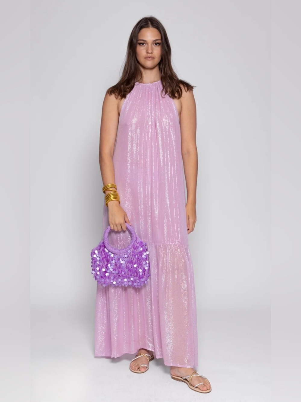 Zahara Marabella Lavender/Silver Halter Maxi Dress